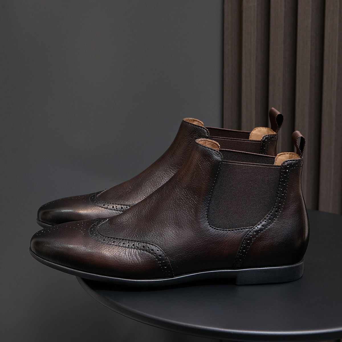 Wingtip Brogue Leather Chelsea Boots for Men