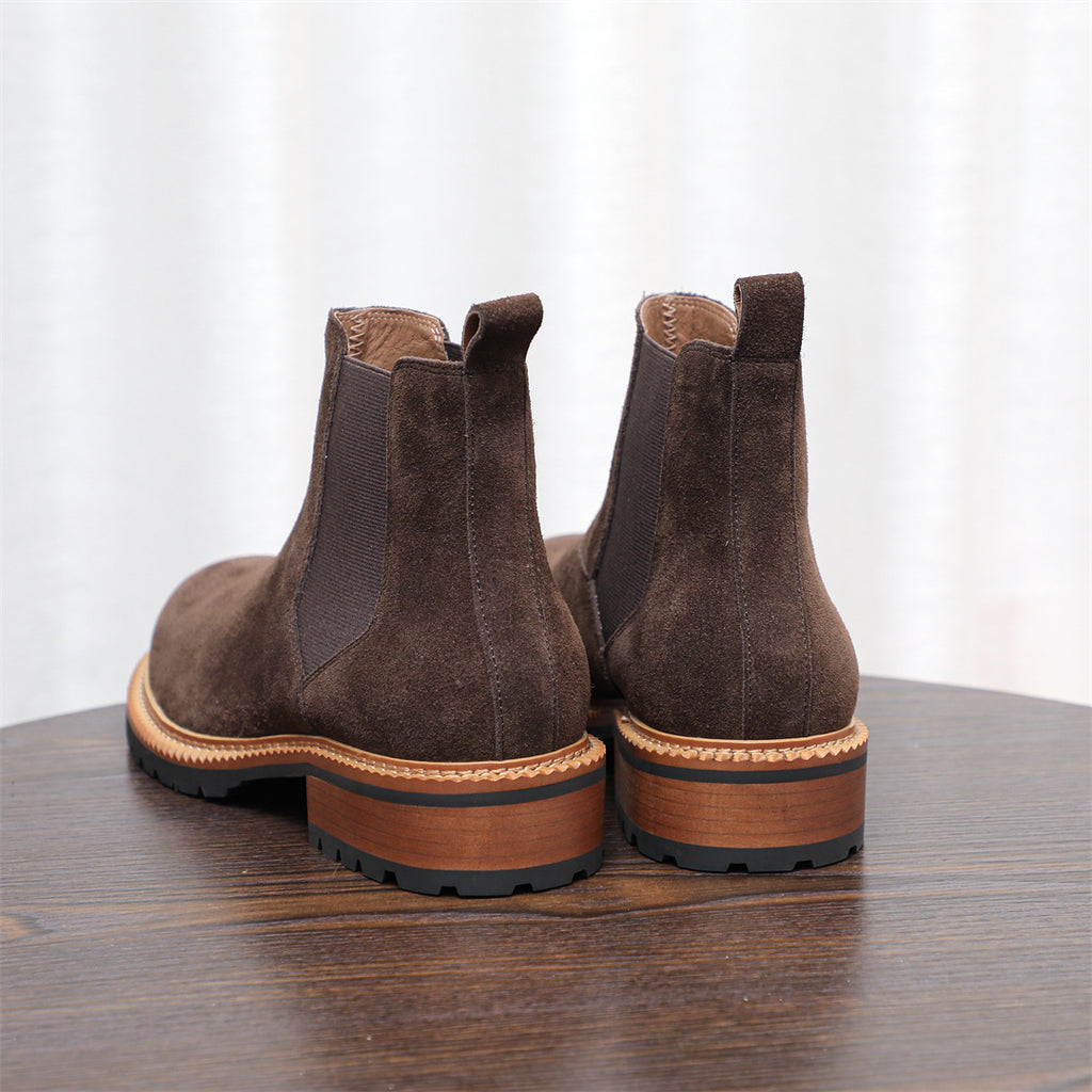 Round Plain Toe Suede Contrast-Welt Chelsea Boots for Men