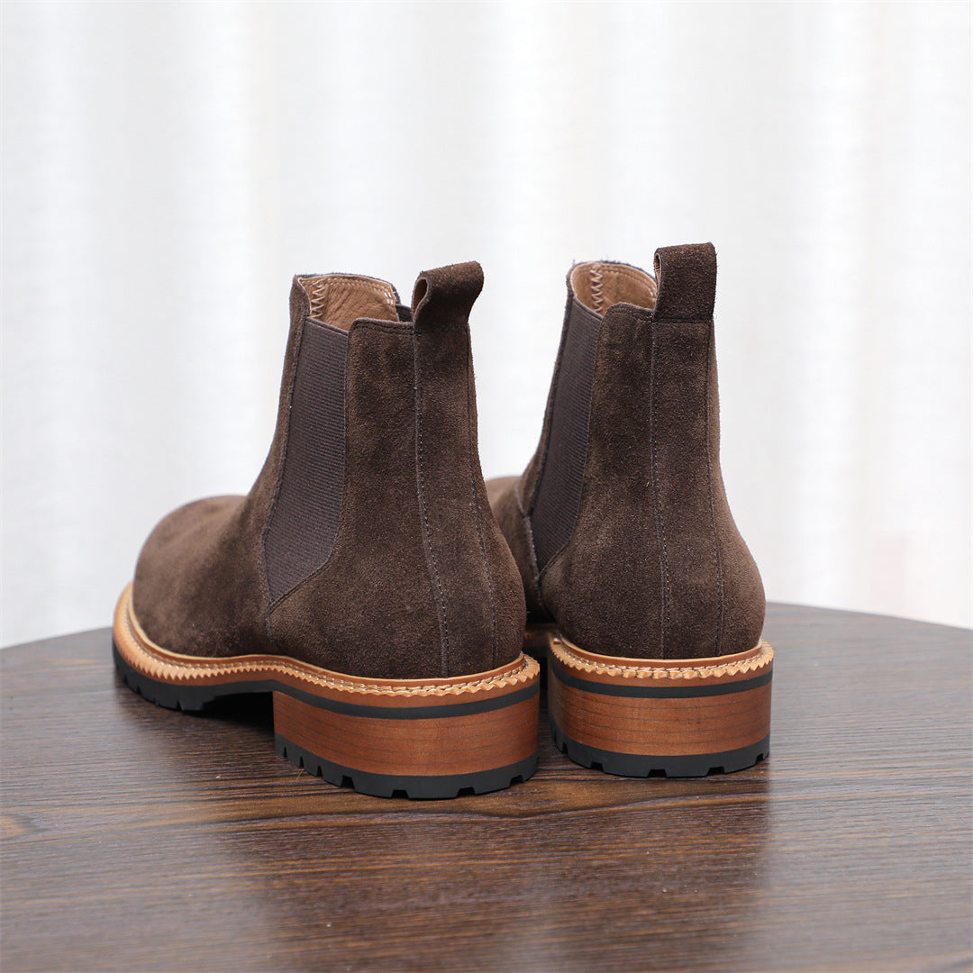 Round Plain Toe Suede Contrast-Welt Chelsea Boots for Men