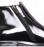Men's thick-sole leather side-zip boots, black, side zipper detail and stitching