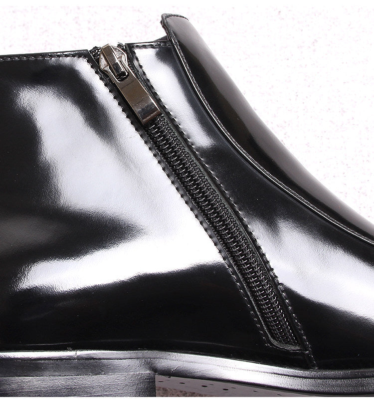 Men's thick-sole leather side-zip boots, black, side zipper detail and stitching