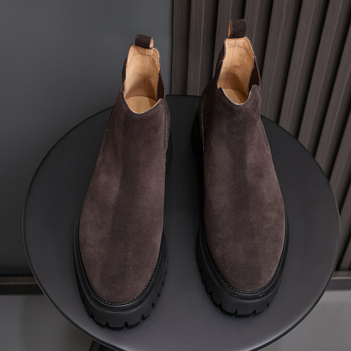 Pointed Plain Toe Suede Lug Chelsea Boots for Men