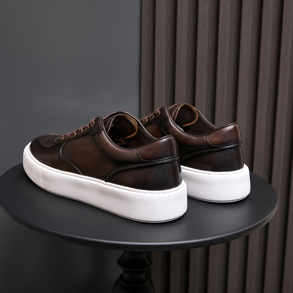 Men's Premium Patina Leather Dress Casual Sneakers