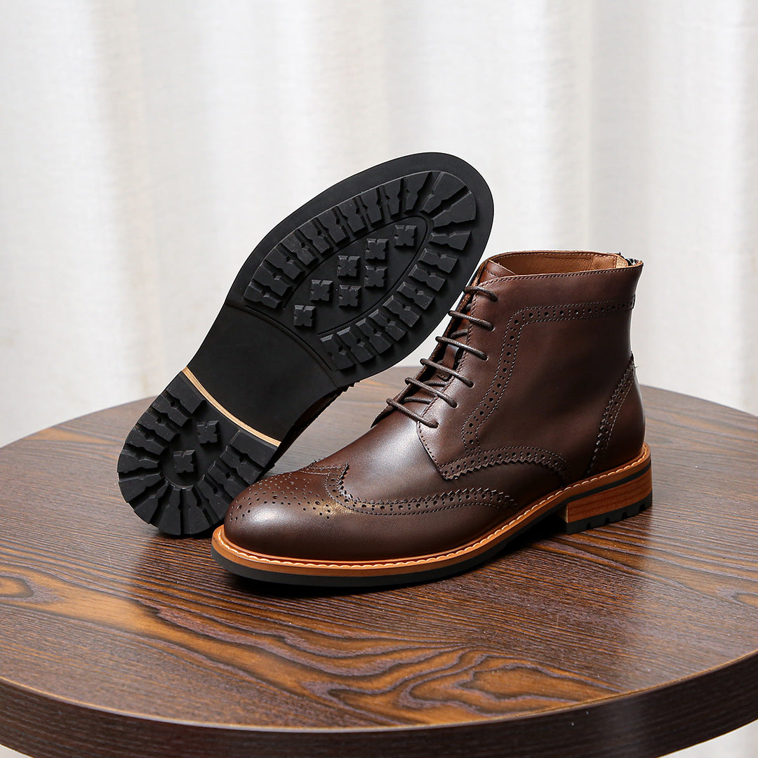 Wingtip Brogue Leather Derby Ankle Boots for Men