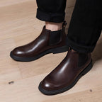 Men's Leather Plain Toe Elastic Gore Chelsea Dress Boots