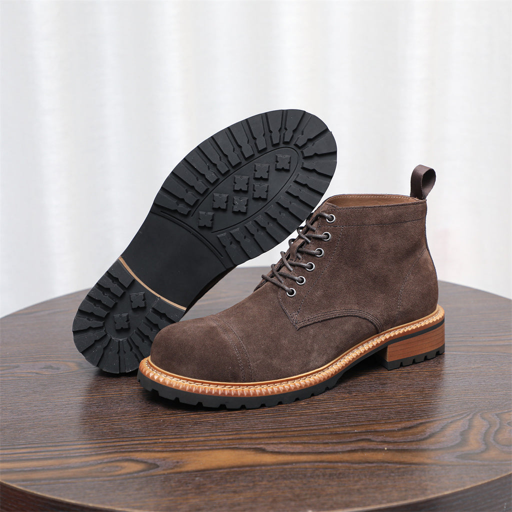 Cap Toe Suede Lug Sole Ankle Boots for Men