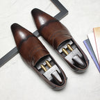 Brogue Slip-On Men's Business Casual Loafers Pointed Toe Dress Shoes