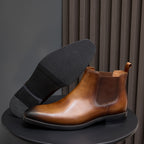 Burnished Leather Plain Toe Chelsea Boots for Men