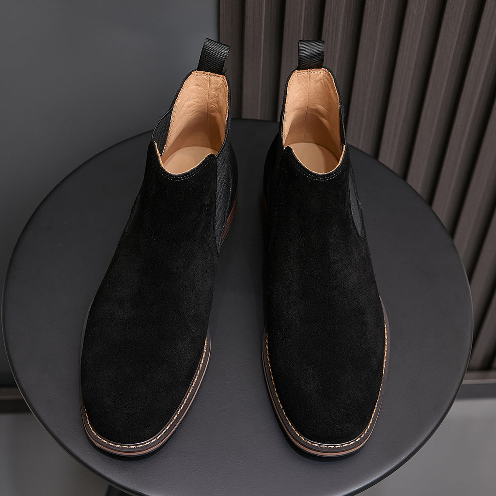 Almond Plain Toe Suede Chelsea Boots for Men