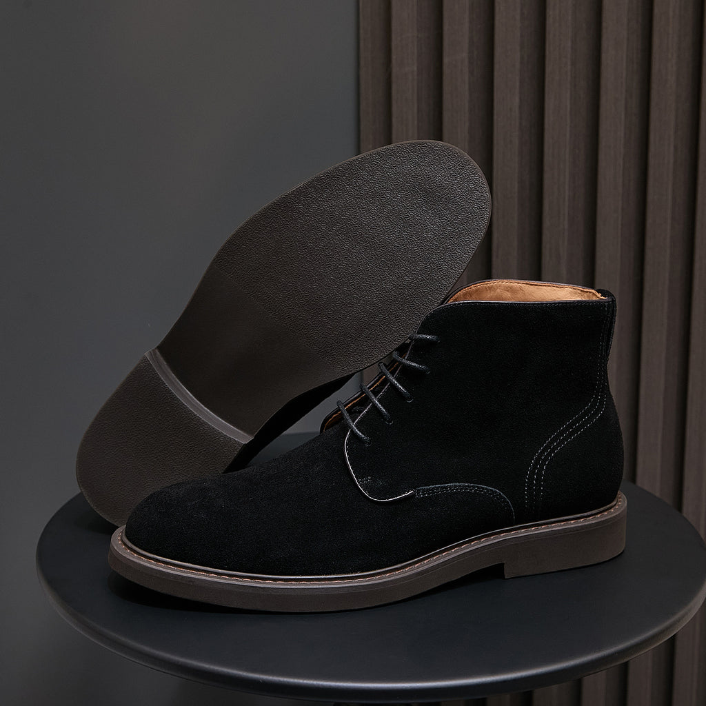 Men's Suede Plain Toe Stitched Welt Derby Ankle Boots