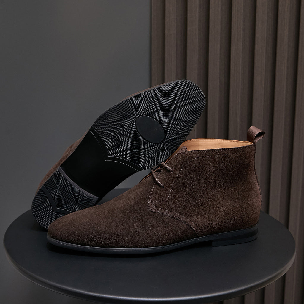 Men's Suede Chisel Plain Toe Lace-Up Chukka Dress Boots