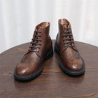 Burnished Wingtip Brogue Leather Back-Zip Boots for Men