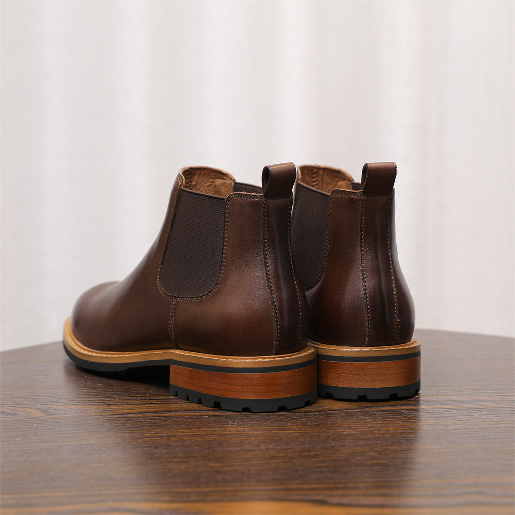Men's Leather Contrast Welt Lug Sole Chelsea Dress Boots
