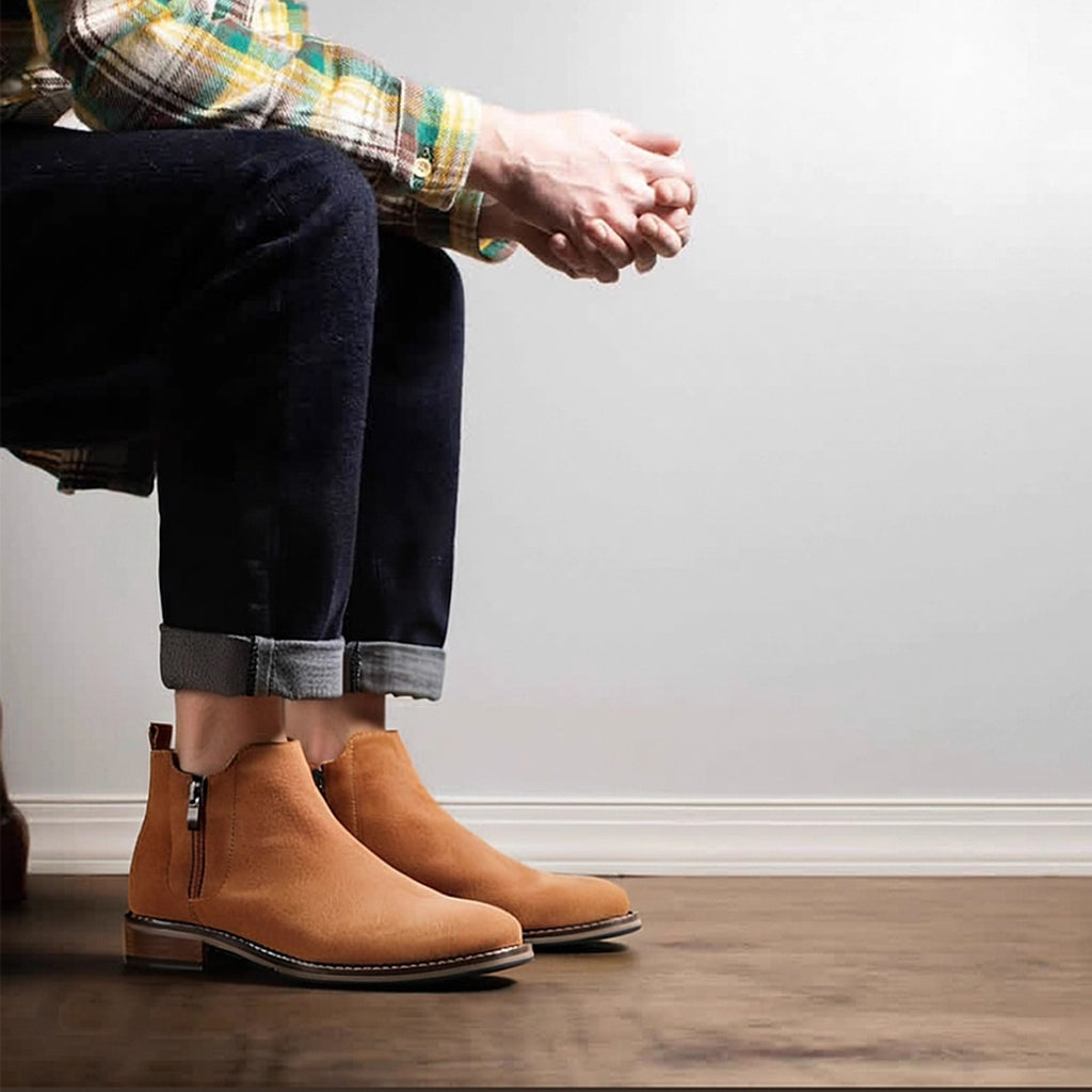 Men's Suede Plain Toe Side-Zip Chelsea Ankle Boots