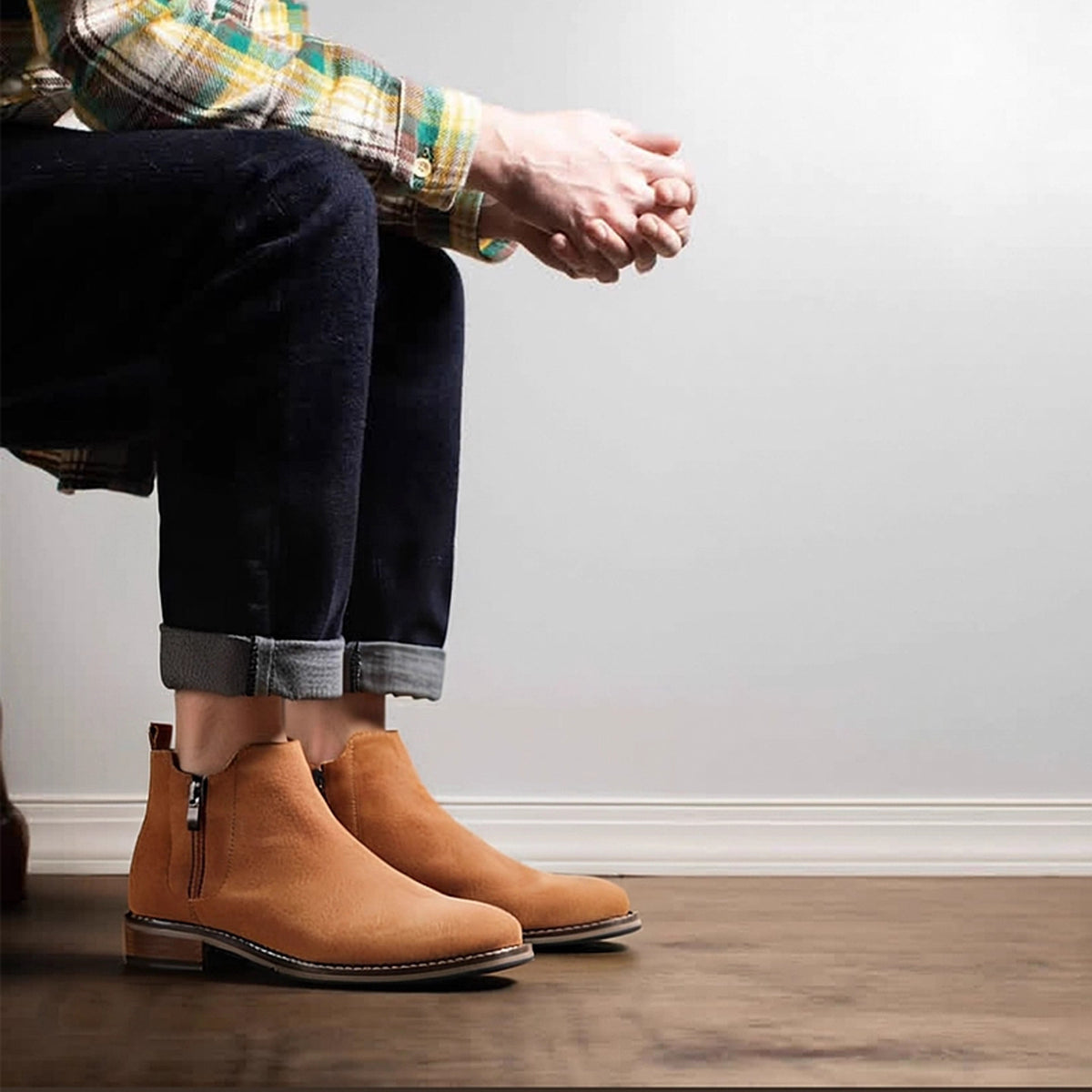 Men's Suede Plain Toe Side-Zip Chelsea Ankle Boots