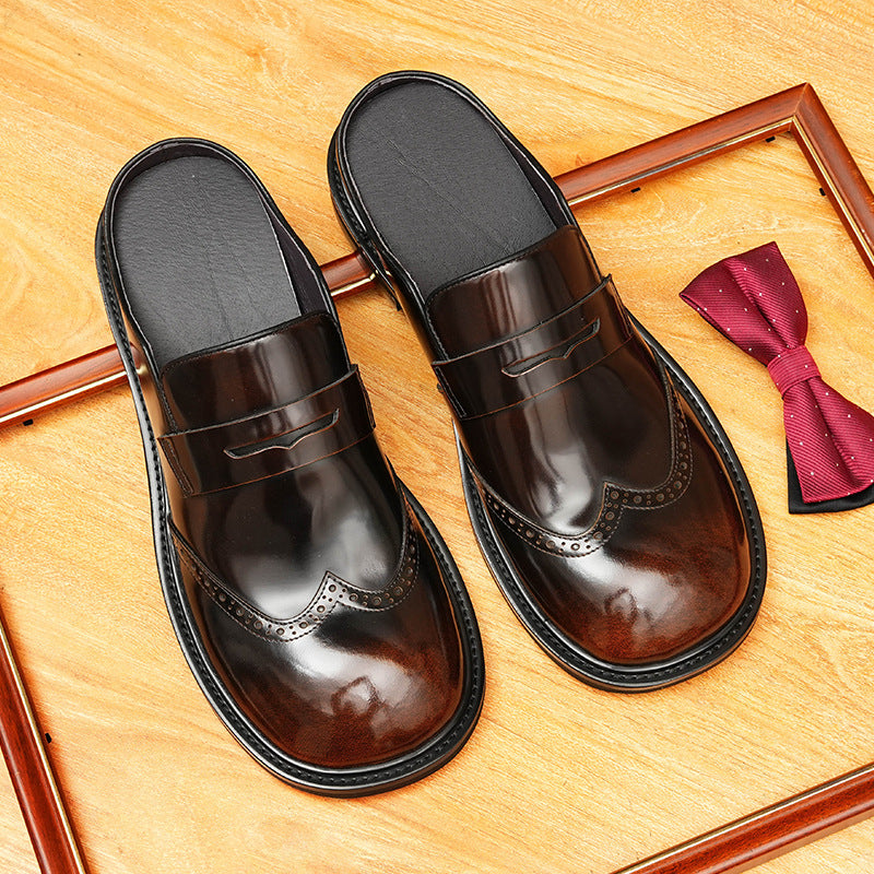 Men's Burnished Carved Round Toe Mule Loafers