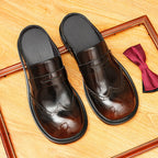 Men's Burnished Carved Round Toe Mule Loafers