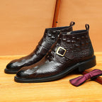 Men's Croc Embossed Buckle Leather Side-Zip Dress Boots
