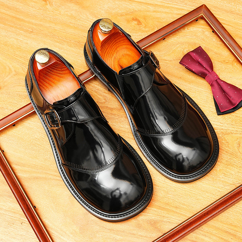 Men's Classic Round Toe Single Monk Strap Leather Formal Shoes
