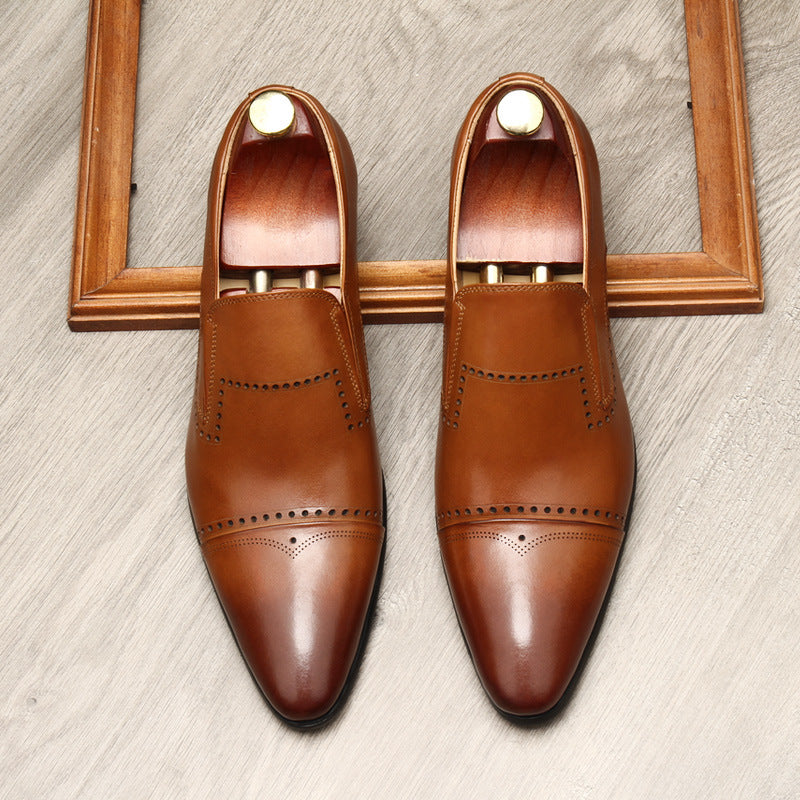 Men's Stitched Cap Toe Pointed Dress Loafers
