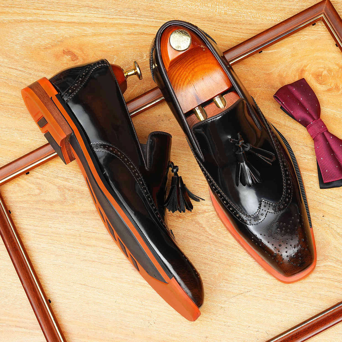 Men's Brogue Tassel Square Toe Leather Loafers