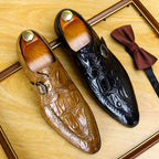 Men's Allover Croc Embossed Pointed Toe Single Monk Shoes