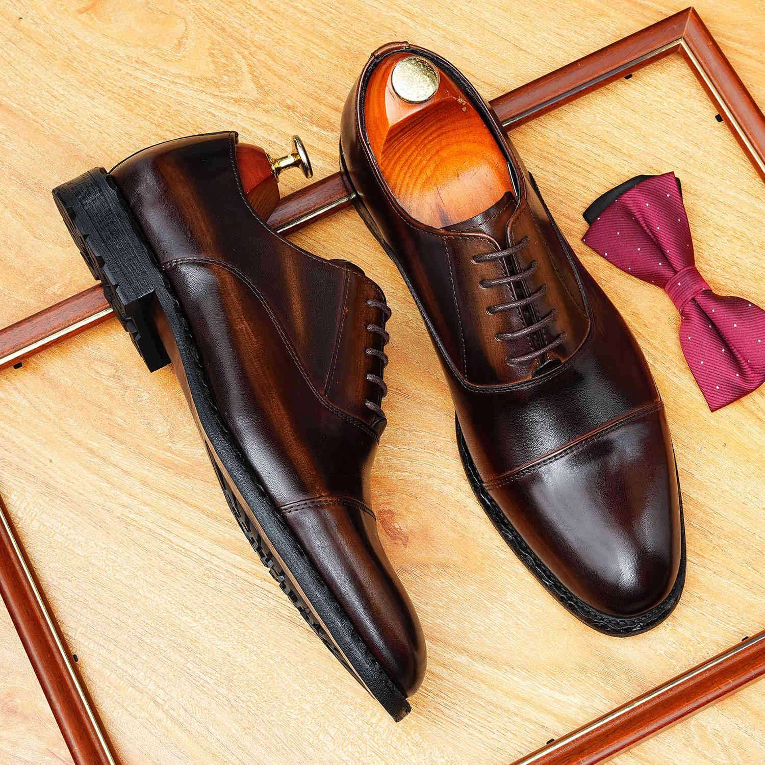 Dark Brown Cap Toe Leather Oxford Shoes for Office
