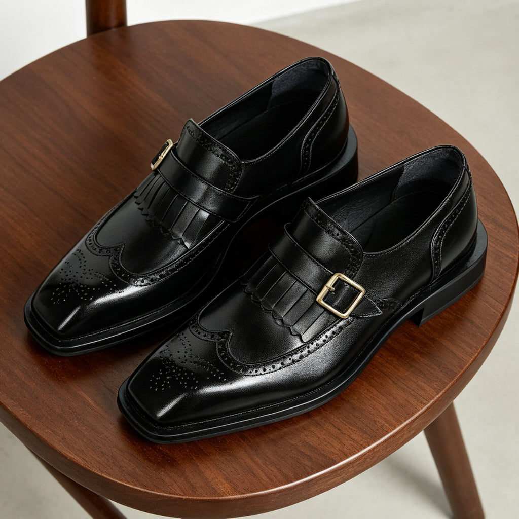 Men's Square Toe Single Monk Strap Leather Formal Shoes