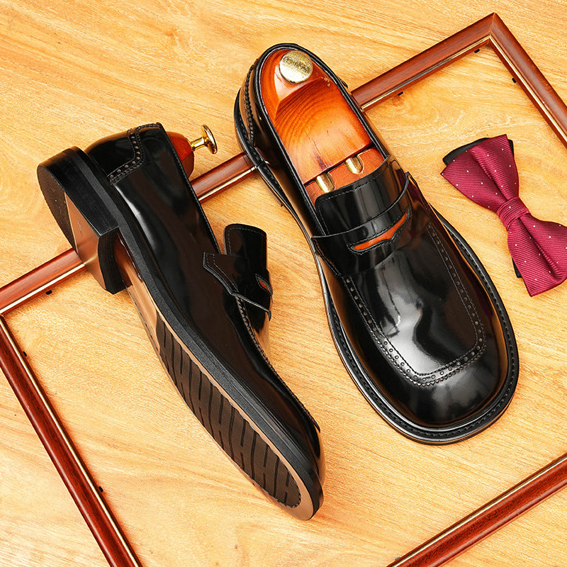 Men's Glossy Round Toe Slip-On Leather Formal Shoes