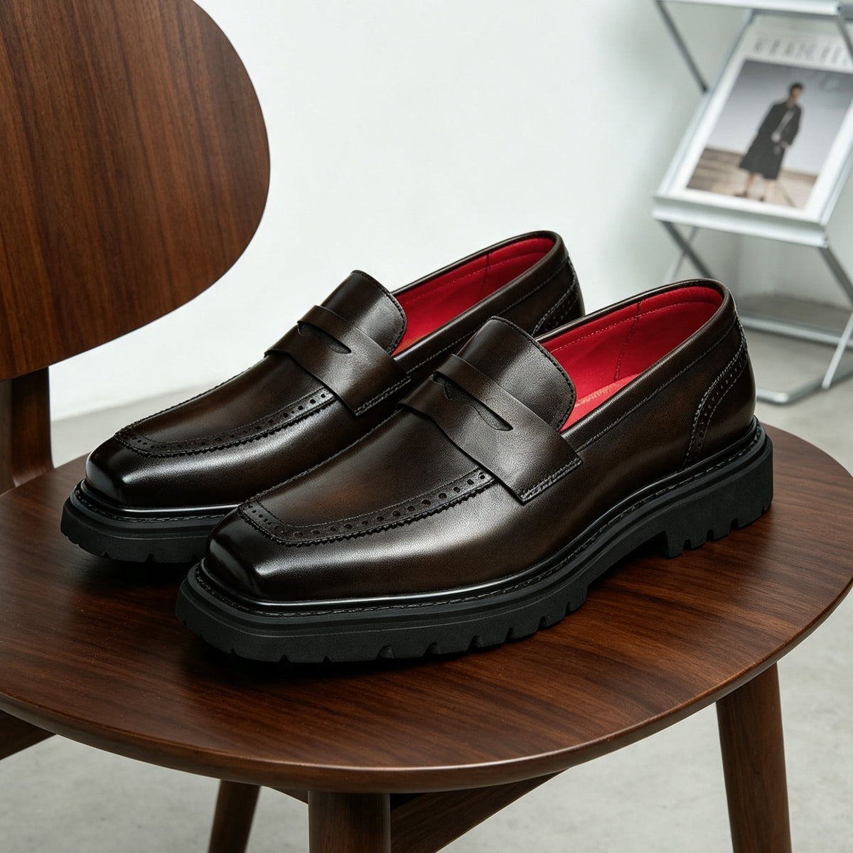 Men's Minimalist Square Toe Thick Sole Leather Loafers