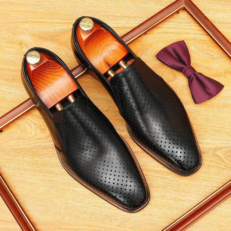 Men's Perforated Dot Pattern Leather Loafers