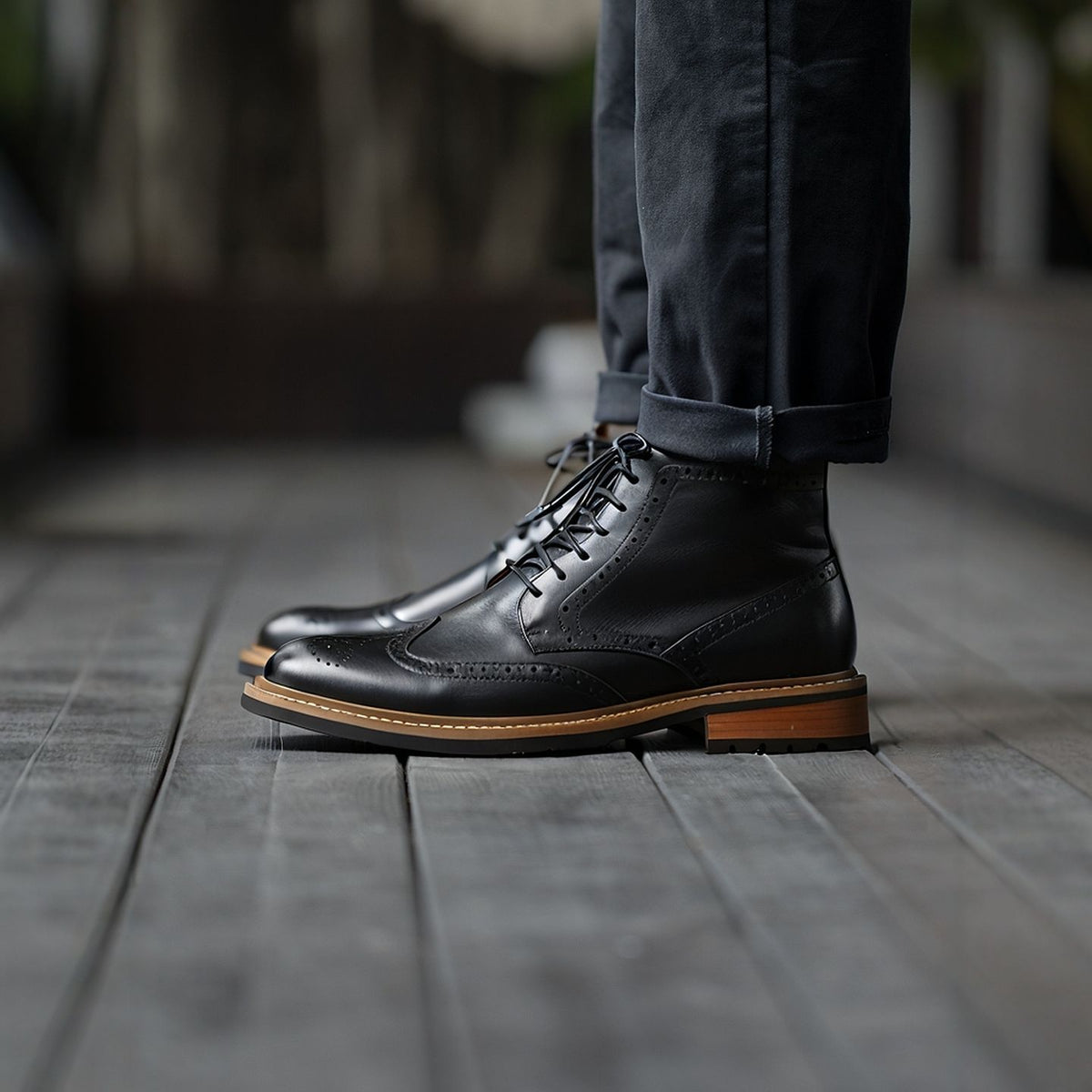 Wingtip Brogue Leather Back-Zip Lace-Up Boots for Men