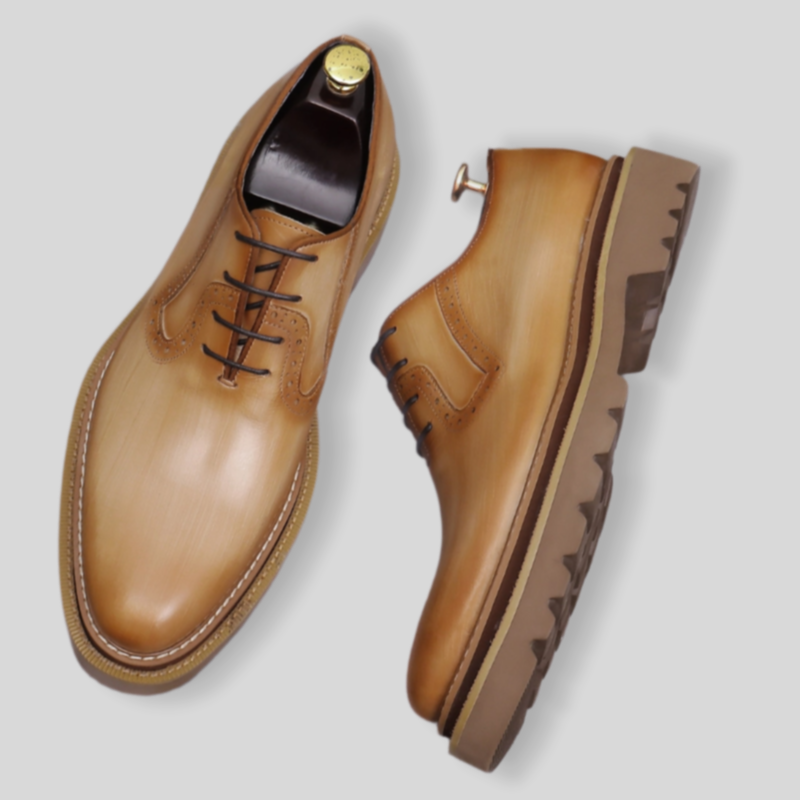 Men's Chunky Lug Sole Plain Chisel Toe Leather Oxfords