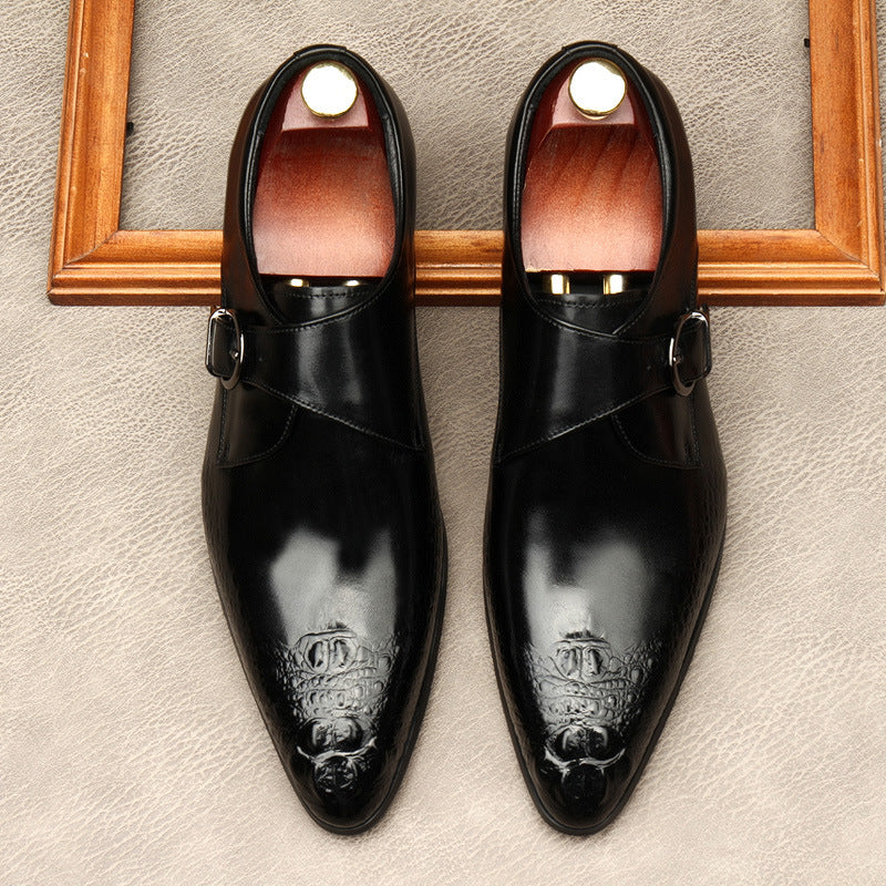 Bomeishoes Men's Buckle Dress Shoes | Monk Strap Formal Pointed Toe Shoes