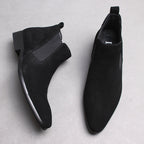Men's genuine leather Chelsea dress boots, black, slip-on with elastic side panels