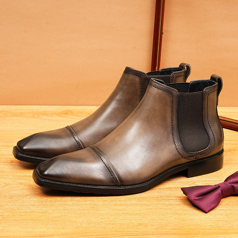 Men's Fashion Cap Toe Slip-On Leather Chelsea Boots