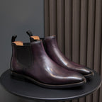 Burnished Leather Plain Toe Chelsea Boots for Men