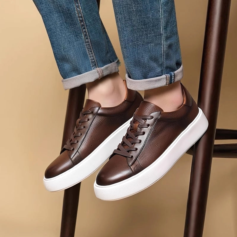 Men's Premium Pebbled Leather Classic Sneakers