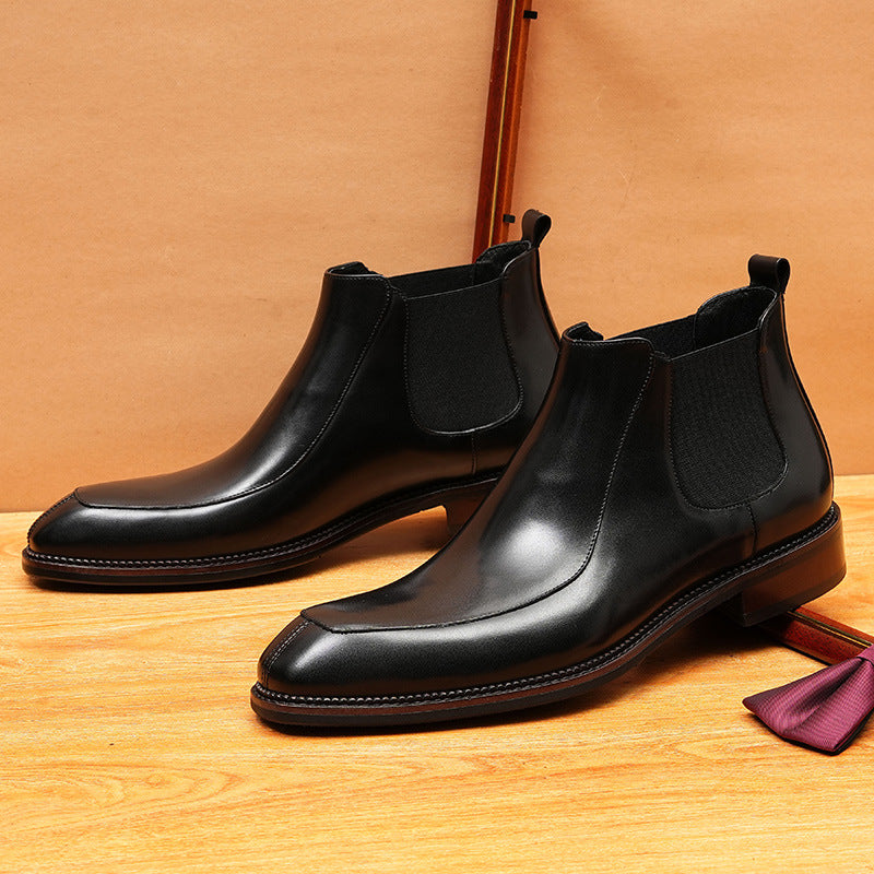 Men's Business Casual Pointed Chelsea Boots - Leather Slip-On