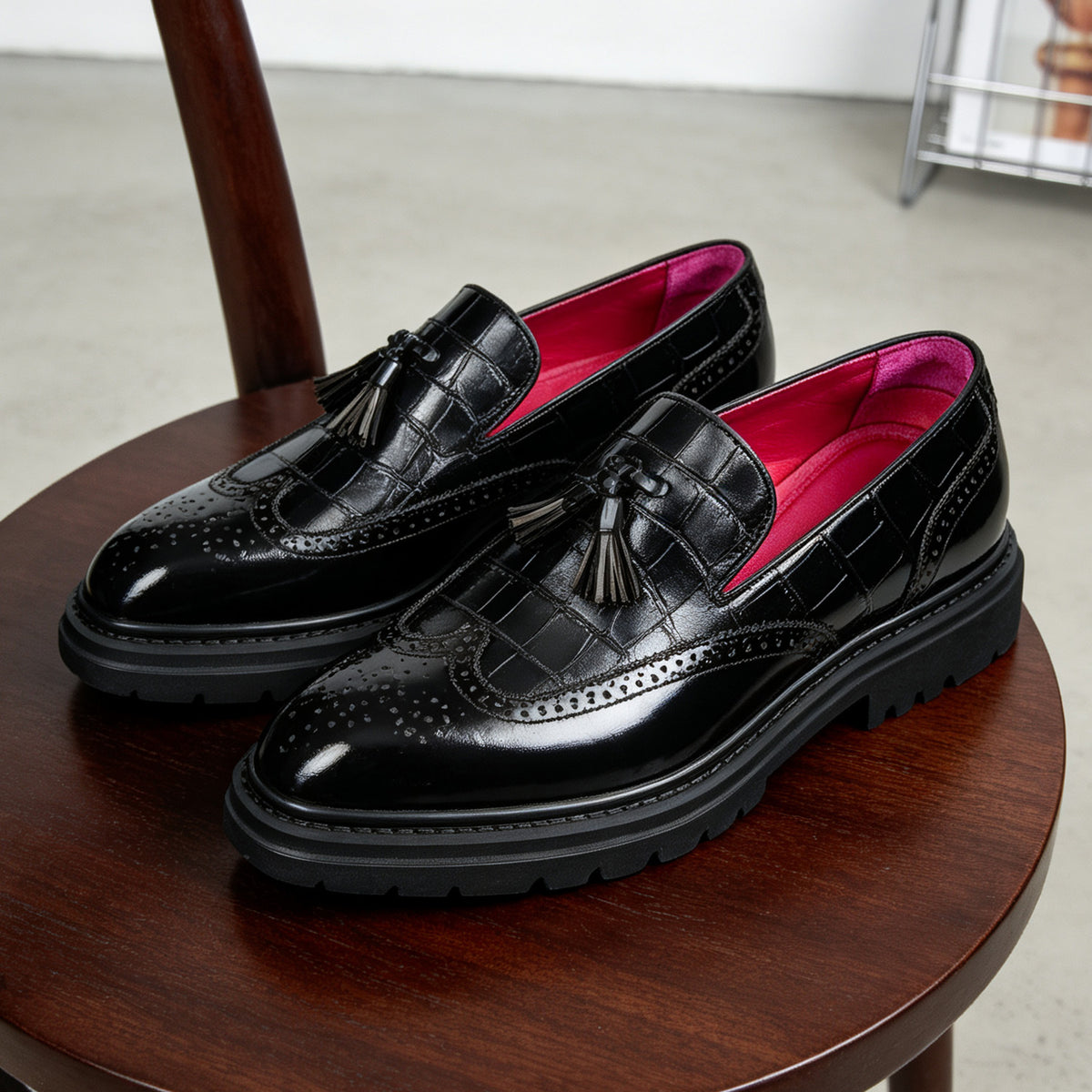 Men's Crocodile Embossed Tassel Brogue Dress Loafers