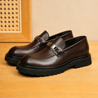Men's Vintage Round Toe Platform Leather Dress Loafers