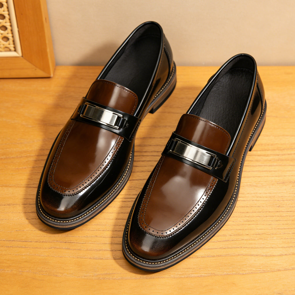 Men's High-Gloss Pointed Toe Leather Business Loafers