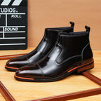Men's Sleek Pointed Cap Toe Leather Zip Dress Boots