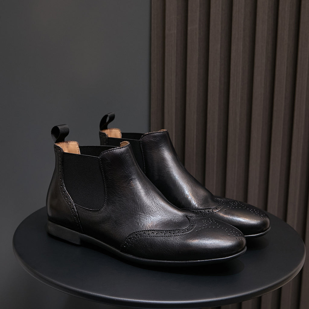Wingtip Brogue Leather Chelsea Boots for Men