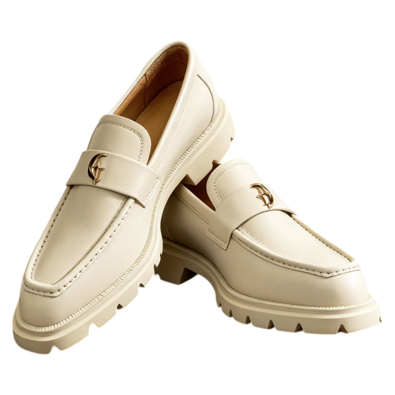 Men's Burnished-Style Thick Sole Leather Casual Loafers