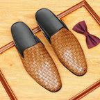 Men's Woven Leather Closed-Toe Mule Loafers