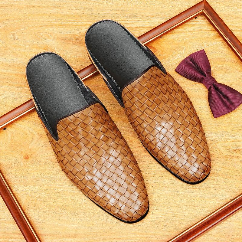 Men's Woven Leather Closed-Toe Mule Loafers