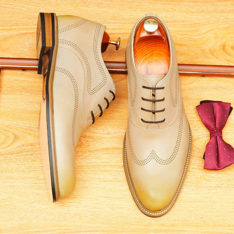 bomeishoes classic formal shoes for men Lace-up Brogue Oxford shoes Brown