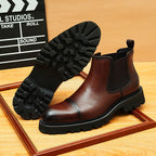 Men's Cap Toe Lug Sole Leather Chelsea Boots - Slip-On