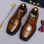 Men's Chunky Lug Sole Cap Toe Square Chisel Leather Derbies